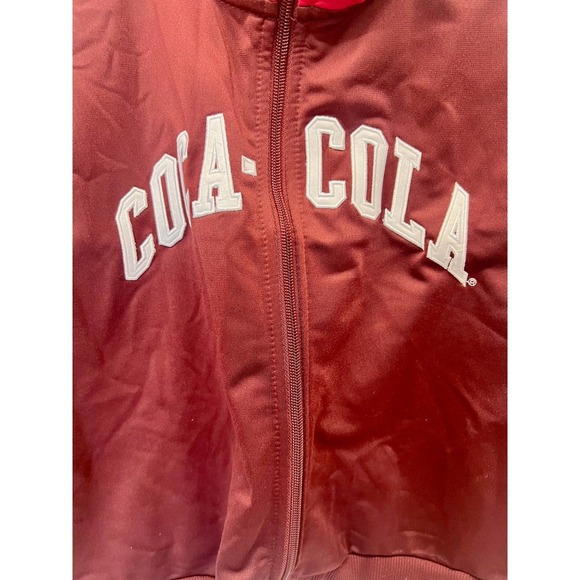 Women's Coca-Cola Graphic Burgundy Red Zip Up Crop Track Jacket Size Medium - Picture 3 of 3